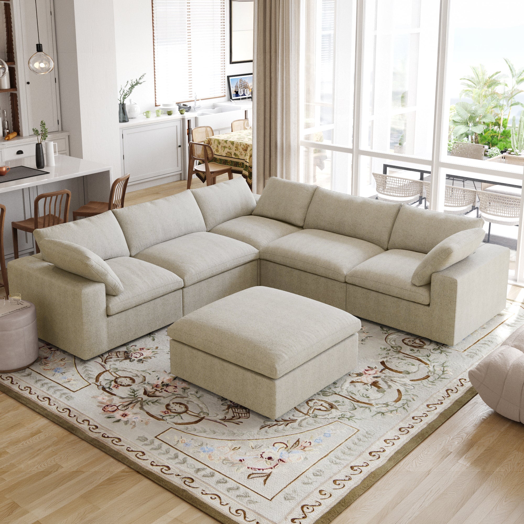 DOMUS Classic Modular 5-Seater Corner Sectional + Ottoman in Khaki