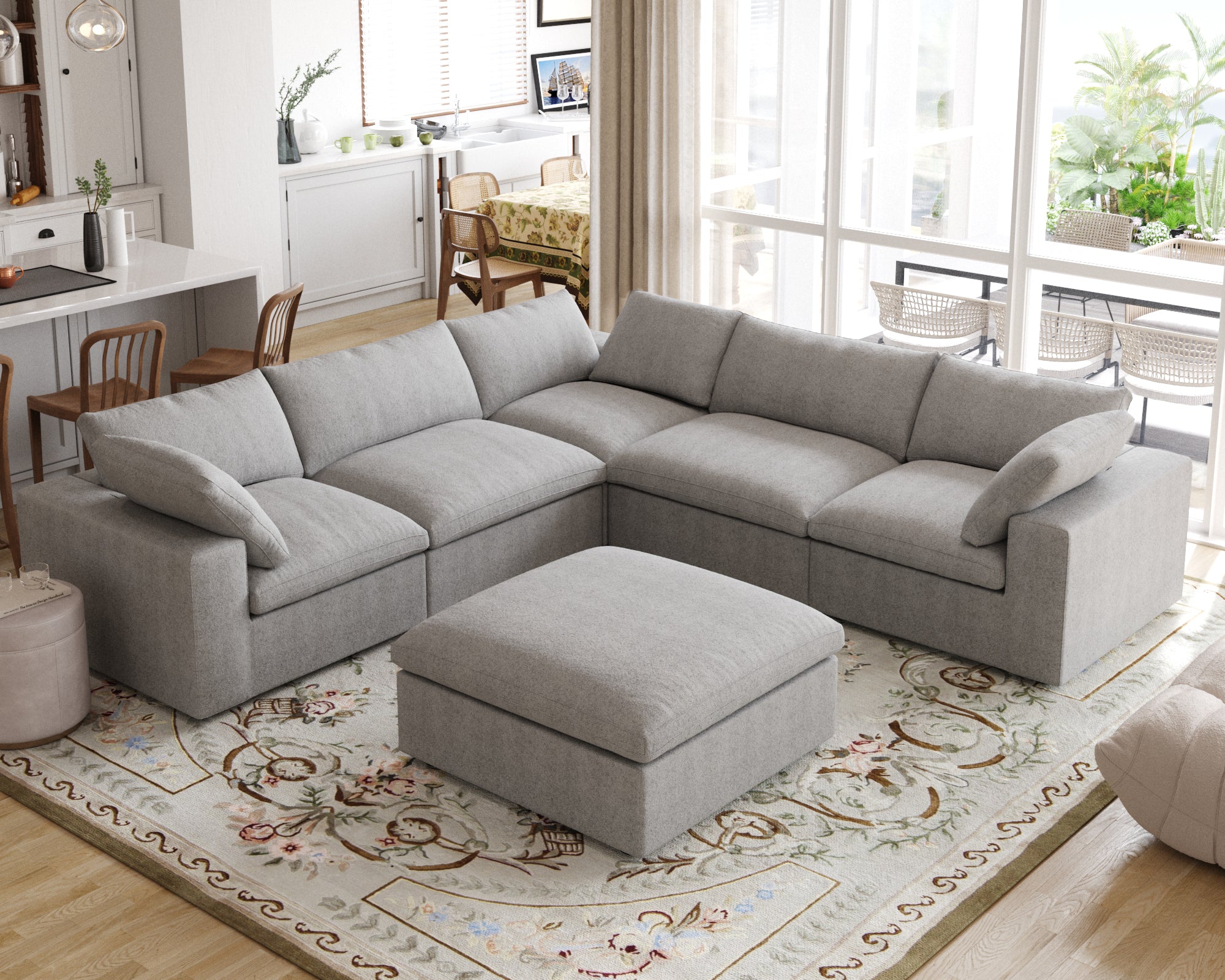 DOMUS Classic Modular 5-Seater Corner Sectional + Ottoman in Gray